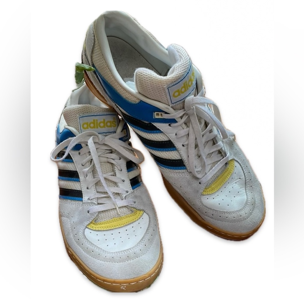 Adidas Men's White and Blue Sneakers